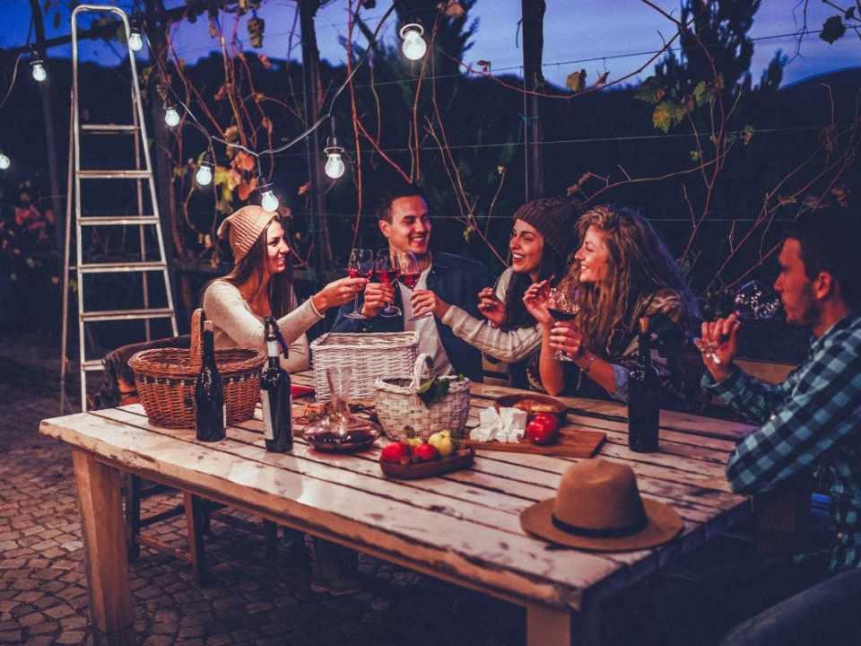 Jovenes disfrutando de unas copas de vino